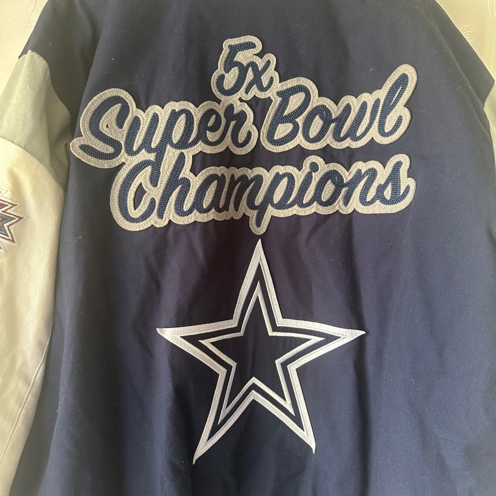 NFL Dallas Cowboys Navy & White Letterman Jacket - Picture 2 of 5